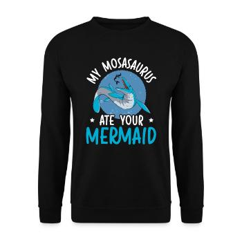 Mein Mosasaurus aß deine Meerjungfrau Paläontologe Dino - Unisex Pullover - Schwarz - Vorne - Alina (178cm) & Michal (187cm)