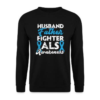 Ehemann Vater Kämpfer ALS Bewusstsein Bester Vater aller Zeiten - Unisex Pullover - Schwarz - Vorne - Alina (178cm) & Michal (187cm)
