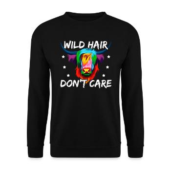 Wilde Haare kümmern sich nicht um Highland Farmer Kuhflüsterer - Unisex Pullover - Schwarz - Vorne - Alina (178cm) & Michal (187cm)
