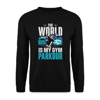 Le monde est mon gym Parkour Extreme Sport Traceur - Sweat-shirt Unisexe - noir - Devant - Alina (178cm) & Michal (187cm)