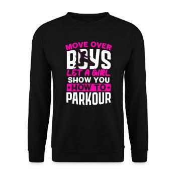 Move Over Boys Let A Girl Show You How To Parkour - Unisex Sweatshirt - black - Front - Alina (178cm) & Michal (187cm)