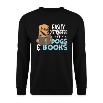 Leicht abgelenkt von Hunden & Büchern Welpe Bücherwurm - Unisex Pullover - Schwarz - Vorne - Alina (178cm) & Michal (187cm)