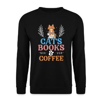 Cats Books And Coffee Drinker Bookaholic Bookworm - Unisex Sweatshirt - black - Front - Alina (178cm) & Michal (187cm)