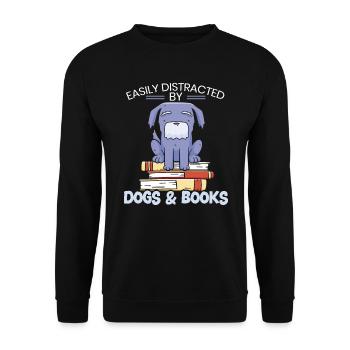 Leicht abgelenkt von Hunden & Büchern Welpe Bücherwurm - Unisex Pullover - Schwarz - Vorne - Alina (178cm) & Michal (187cm)