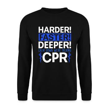 Beruhigen Sie sich Wir sprechen über CPR EMT EMS Health Care - Unisex Pullover - Schwarz - Vorne - Alina (178cm) & Michal (187cm)
