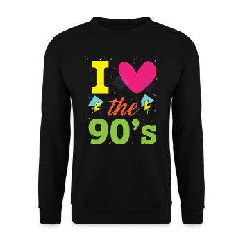 I Love The '90s 1990 Vintage Nineties Party 1990er - Unisex Pullover - Schwarz - Vorne - Alina (178cm) & Michal (187cm)