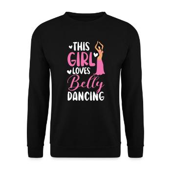 This Girl Loves Belly Dancing Shimmy Belly Dancer - Unisex Sweatshirt - black - Front - Alina (178cm) & Michal (187cm)