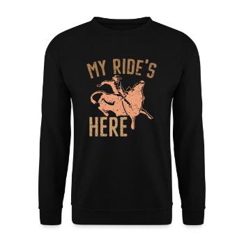 My Ride's Here Bull Rider Rodeo Bull Riding - Unisex Pullover - Schwarz - Vorne - Alina (178cm) & Michal (187cm)