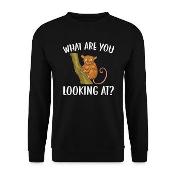 Was siehst du auf Big Eyes Animal Tarsier - Unisex Pullover - Schwarz - Vorne - Alina (178cm) & Michal (187cm)