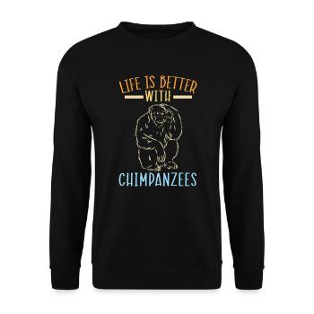 Das Leben ist besser mit Schimpansen Affenzüchter - Unisex Pullover - Schwarz - Vorne - Alina (178cm) & Michal (187cm)