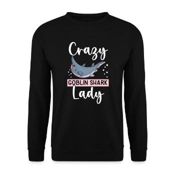 Crazy Goblin Shark Lady Tier Marine Biologe - Unisex Pullover - Schwarz - Vorne - Alina (178cm) & Michal (187cm)