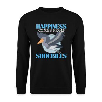Glück kommt von Schuhschnabel-Storchvogelflüsterer - Unisex Pullover - Schwarz - Vorne - Alina (178cm) & Michal (187cm)
