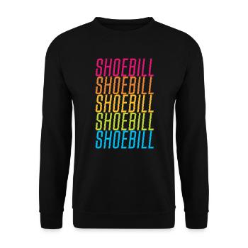 Retro Schuhschnabel Storch Vogel Flüsterer Walkopf - Unisex Pullover - Schwarz - Vorne - Alina (178cm) & Michal (187cm)
