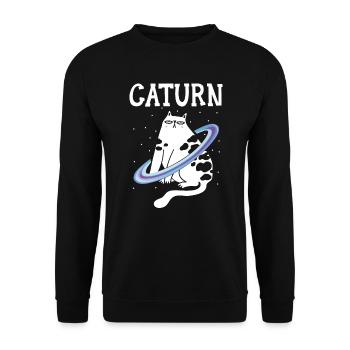 Caturn Cat Besitzer Saturn Astronomer Astronomie - Unisex Pullover - Schwarz - Vorne - Alina (178cm) & Michal (187cm)