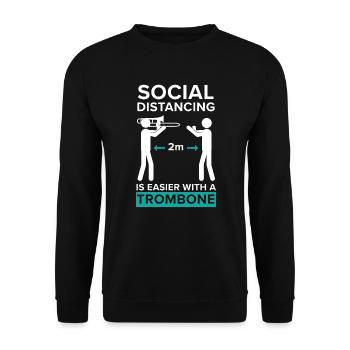 Social Distancing ist einfacher mit einer Posaune - Unisex Pullover - Schwarz - Vorne - Alina (178cm) & Michal (187cm)