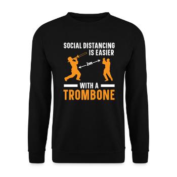 Social Distancing ist einfacher mit einer Posaune - Unisex Pullover - Schwarz - Vorne - Alina (178cm) & Michal (187cm)