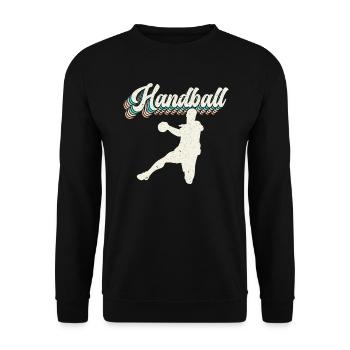 Retro Handballspieler Handballer Sport Torwart - Unisex Pullover - Schwarz - Vorne - Alina (178cm) & Michal (187cm)