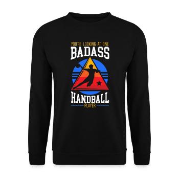 Ein Badass Handballspieler Handballer Torwart - Unisex Pullover - Schwarz - Vorne - Alina (178cm) & Michal (187cm)