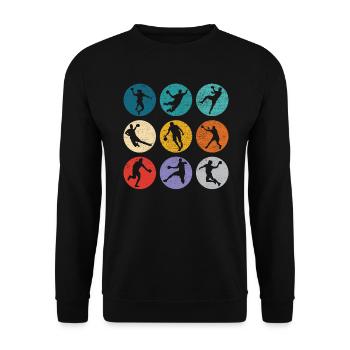 Retro Handballspieler Handballer Sport Torwart - Unisex Pullover - Schwarz - Vorne - Alina (178cm) & Michal (187cm)