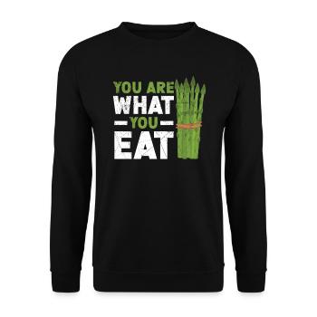 Du bist, was du isst Spargel Gemüse Vegan - Unisex Pullover - Schwarz - Vorne - Alina (178cm) & Michal (187cm)
