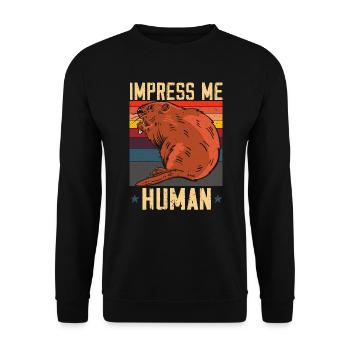 Impress Me Menschlicher Biber Wildtier Tier Nagetier - Unisex Pullover - Schwarz - Vorne - Alina (178cm) & Michal (187cm)