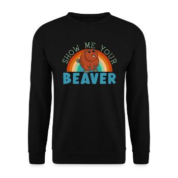 Zeig mir dein Bibertier Nagetier - Unisex Pullover - Schwarz - Vorne - Alina (178cm) & Michal (187cm)