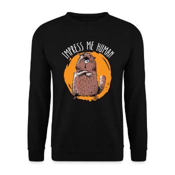 Impress Me Menschlicher Biber Wildtier Tier Nagetier - Unisex Pullover - Schwarz - Vorne - Alina (178cm) & Michal (187cm)