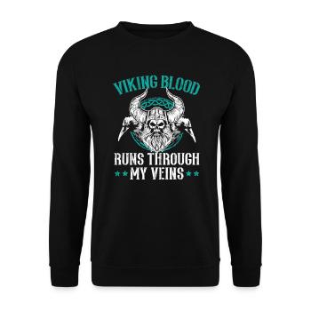 Wikingerblut fließt skandinavisch durch meine Adern - Unisex Pullover - Schwarz - Vorne - Alina (178cm) & Michal (187cm)