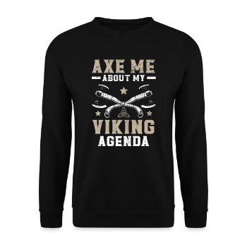Axt mich über meine Wikinger-Agenda Svalhalla Norsemen - Unisex Pullover - Schwarz - Vorne - Alina (178cm) & Michal (187cm)