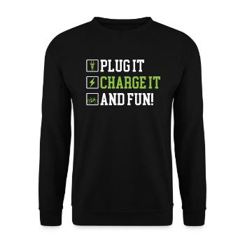 Plug It Charge It And Fun E-Bike Electric Bicycle - Unisex Sweatshirt - black - Front - Alina (178cm) & Michal (187cm)
