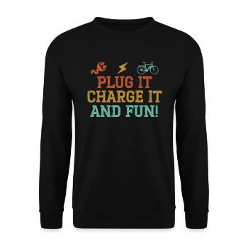 Plug It Charge It And Fun E-Bike Electric Bicycle - Unisex Sweatshirt - black - Front - Alina (178cm) & Michal (187cm)