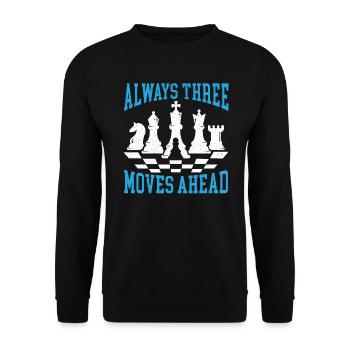 Immer drei Züge entfernt Schachspieler Großmeister - Unisex Pullover - Schwarz - Vorne - Alina (178cm) & Michal (187cm)