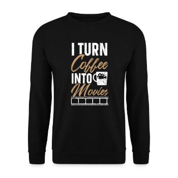 Je transforme le café en films Réalisateur de films Réalisation de films - Sweat-shirt Unisexe - noir - Devant - Alina (178cm) & Michal (187cm)