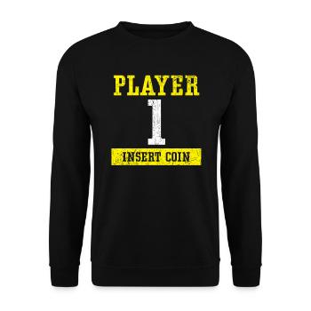 Spieler 1 Münze einwerfen Arcade Videospiel Gamer - Unisex Pullover - Schwarz - Vorne - Alina (178cm) & Michal (187cm)