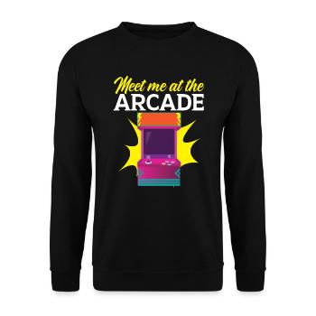 Treffen Sie mich beim Arcade-Gaming-Videospiel-Gamer - Unisex Pullover - Schwarz - Vorne - Alina (178cm) & Michal (187cm)
