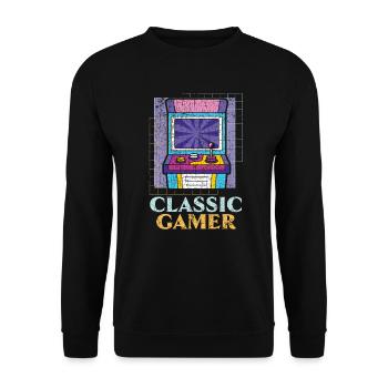Klassischer Gamer Geek Videospieler Arcade Gaming - Unisex Pullover - Schwarz - Vorne - Alina (178cm) & Michal (187cm)