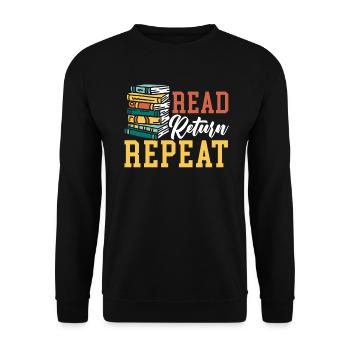 Lesen Sie Return Repeat Bookworm Book Lover Librarian - Unisex Pullover - Schwarz - Vorne - Alina (178cm) & Michal (187cm)