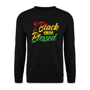 Schwarzer und gesegneter schwarzer Geschichtsmonat Melanin - Unisex Pullover - Schwarz - Vorne - Alina (178cm) & Michal (187cm)