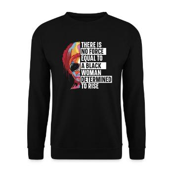 Eine schwarze Frau, die entschlossen ist, den schwarzen Stolz zu steigern - Unisex Pullover - Schwarz - Vorne - Alina (178cm) & Michal (187cm)