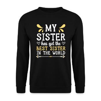 Meine Schwester hat die beste Schwester der Welt - Unisex Pullover - Schwarz - Vorne - Alina (178cm) & Michal (187cm)
