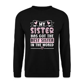 Meine Schwester hat die beste Schwester der Welt - Unisex Pullover - Schwarz - Vorne - Alina (178cm) & Michal (187cm)