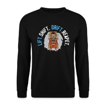 Lift Shift Drift Repeat Gabelstapler Fahrer Lager - Unisex Pullover - Schwarz - Vorne - Alina (178cm) & Michal (187cm)
