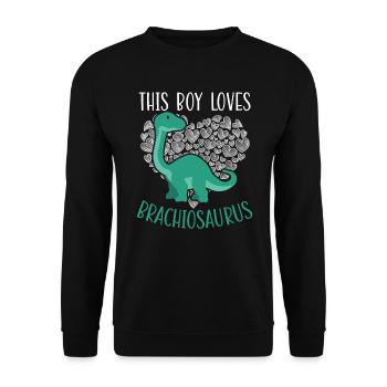 Dieser Junge liebt Brachiousaurus Dinosaurier Dino - Unisex Pullover - Schwarz - Vorne - Alina (178cm) & Michal (187cm)
