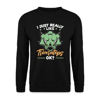Ich mag Triceratops Dinosaurier Liebhaber Dino - Unisex Pullover - Schwarz - Vorne - Alina (178cm) & Michal (187cm)