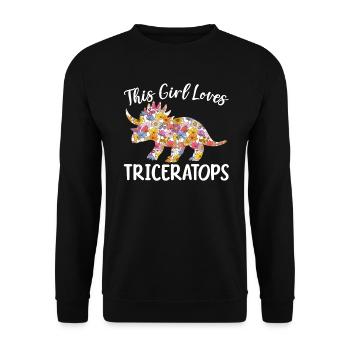 Dieses Mädchen liebt Triceratops Dinosaurier Prähistorisch - Unisex Pullover - Schwarz - Vorne - Alina (178cm) & Michal (187cm)