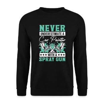 Unterschätzen Sie niemals einen Autolackierer mit einer Spritzpistole - Unisex Pullover - Schwarz - Vorne - Alina (178cm) & Michal (187cm)