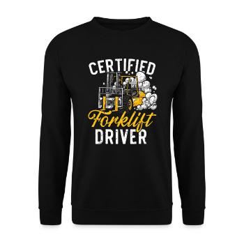 Zertifizierter Gabelstaplerfahrer Job Lagerarbeiter - Unisex Pullover - Schwarz - Vorne - Alina (178cm) & Michal (187cm)