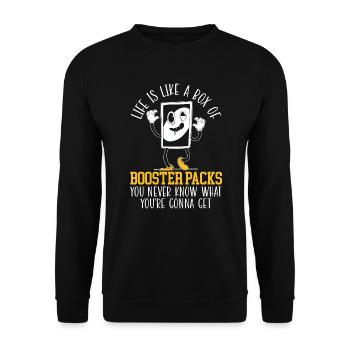 Das Leben ist wie eine Schachtel mit Booster Packs Card Collector - Unisex Pullover - Schwarz - Vorne - Alina (178cm) & Michal (187cm)