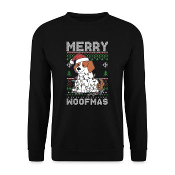 Merry Woofmas Christmas Day Dog Lover Puppy Besitzer - Unisex Pullover - Schwarz - Vorne - Alina (178cm) & Michal (187cm)