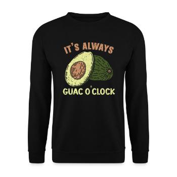 Es ist immer Guac O'clock Avocado Frucht Guacamole - Unisex Pullover - Schwarz - Vorne - Alina (178cm) & Michal (187cm)